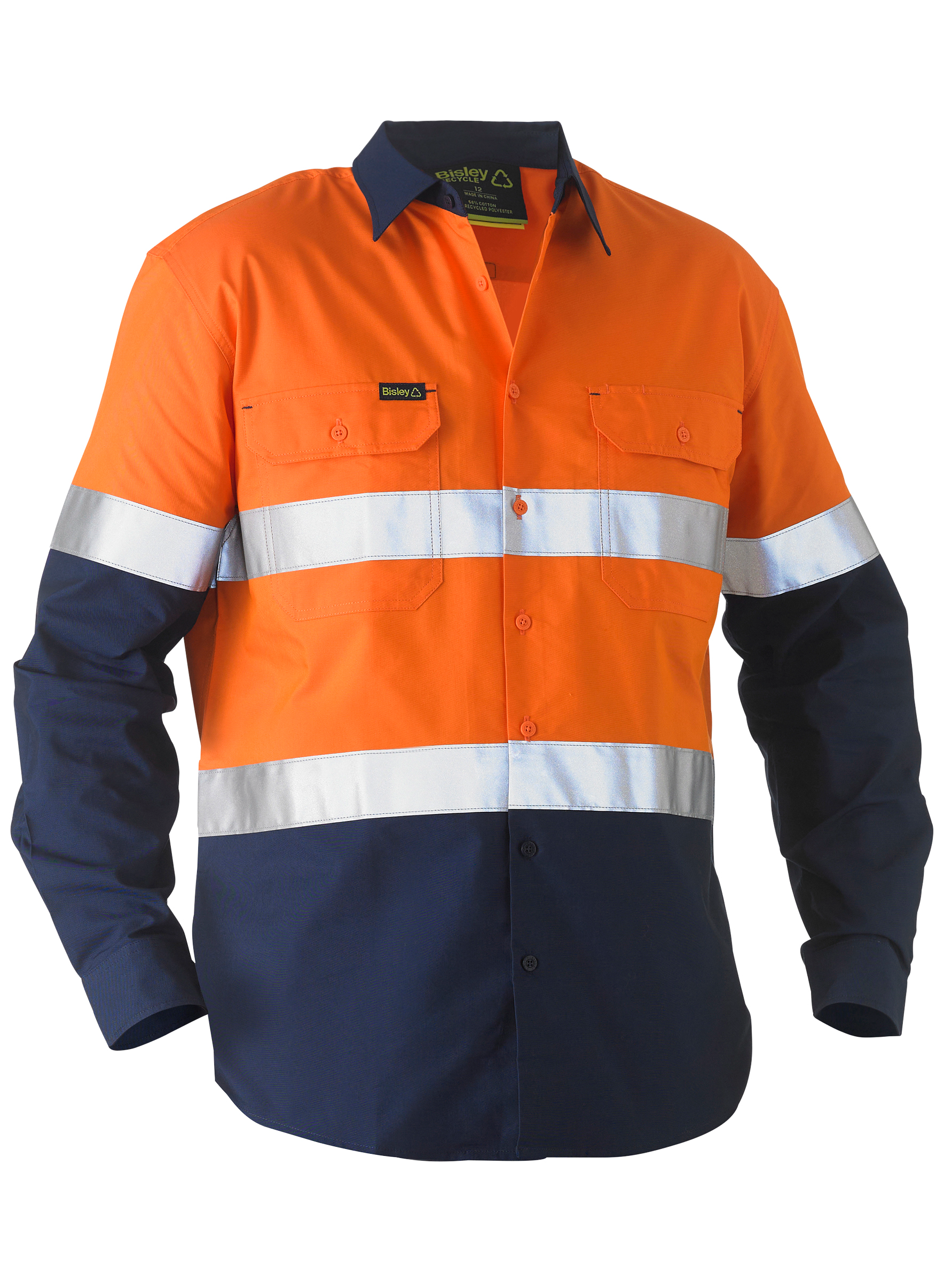 BISLEY RECYCLED: TAPED TWO TONE HI VIS DRILL SHIRT BS6996T Logo