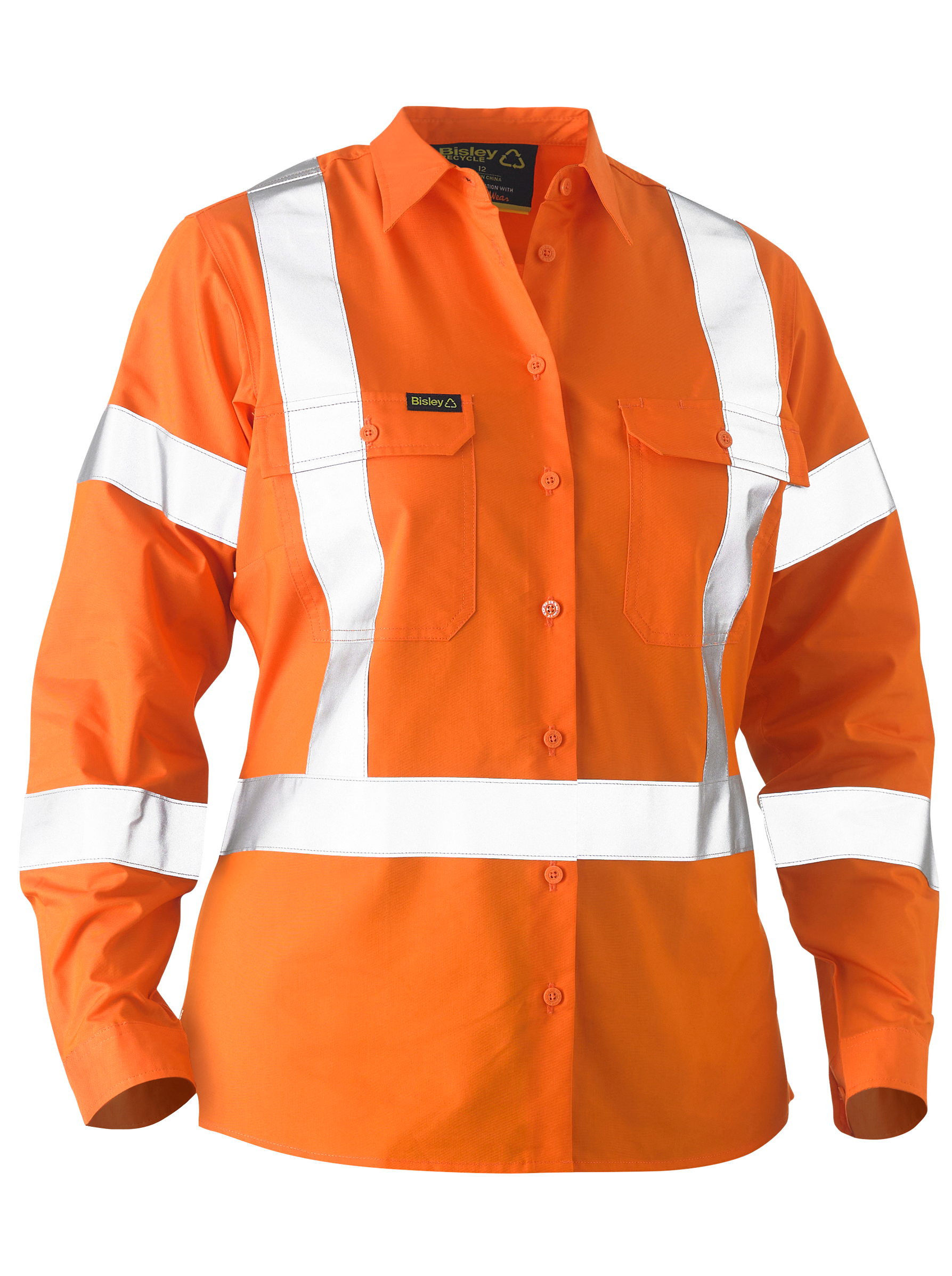 BISLEY RECYCLED: WOMEN'S X TAPED HI VIS DRILL SHIRT BL6266XT Logo