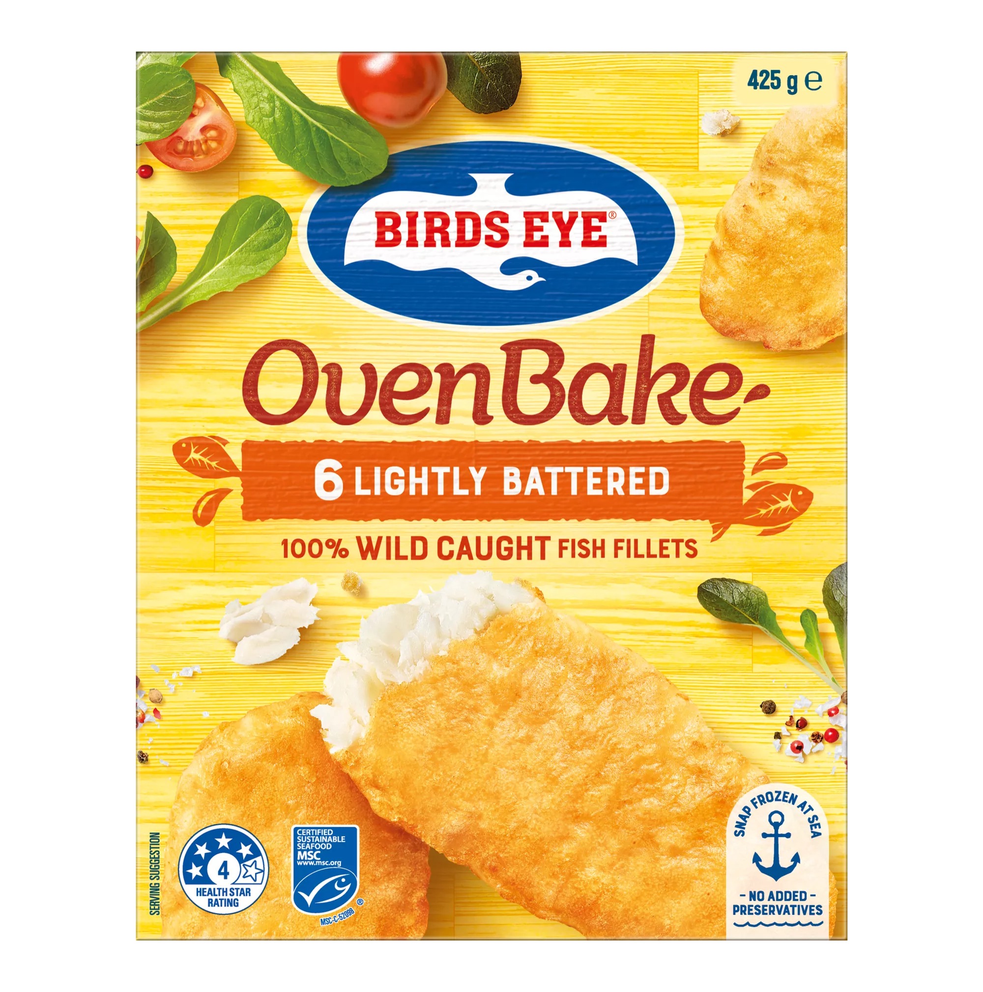 Birds Eye MSC Certified Oven Bake Fish Fillets Lightly Battered Logo